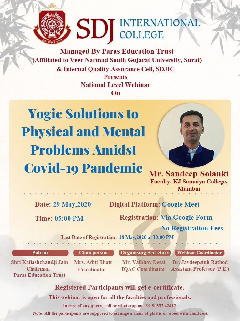 National Level Webinar on “YOGIC SOLUTIONS TO PHYSICAL AND MENTAL PROBLEMS AMIDST COVID-19 PANDEMIC”