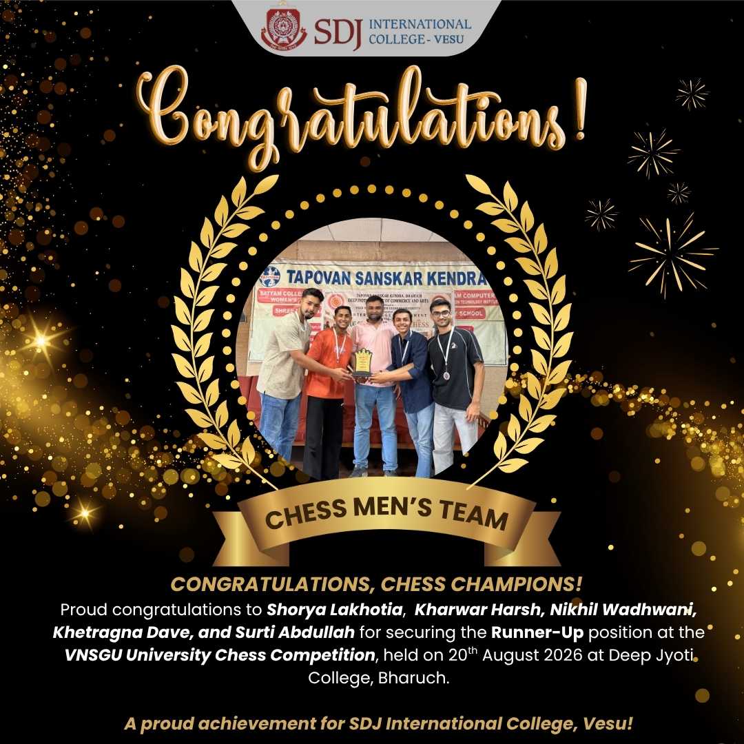 SDJIC Men’s Chess Team Secures Runner-Up Position at VNSGU University Chess Competition