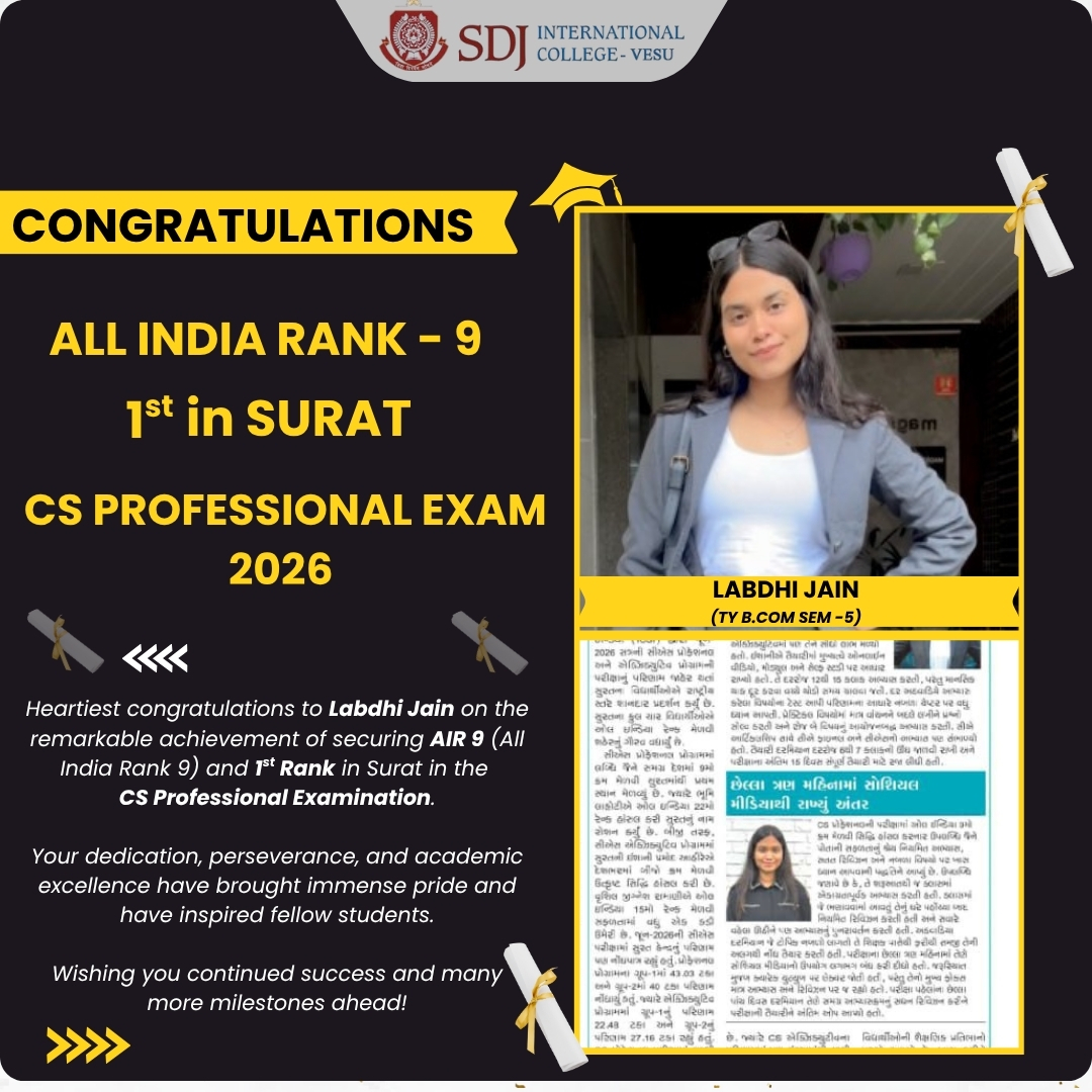 Labdhi Jain Secures AIR 9 & 1st Rank in Surat in CS Professional Examination 2026