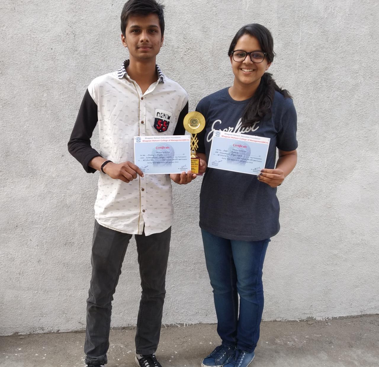 Winners of MINDSPARK - 2019 organized by Bhagwan Mahavir college of Management (MCA)