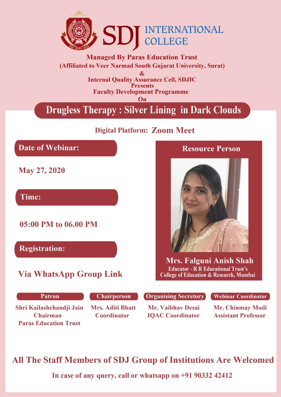 FDP on “Drugless Therapy: Silver Lining during Dark Clouds” by Mrs. Falguni Anish Shah